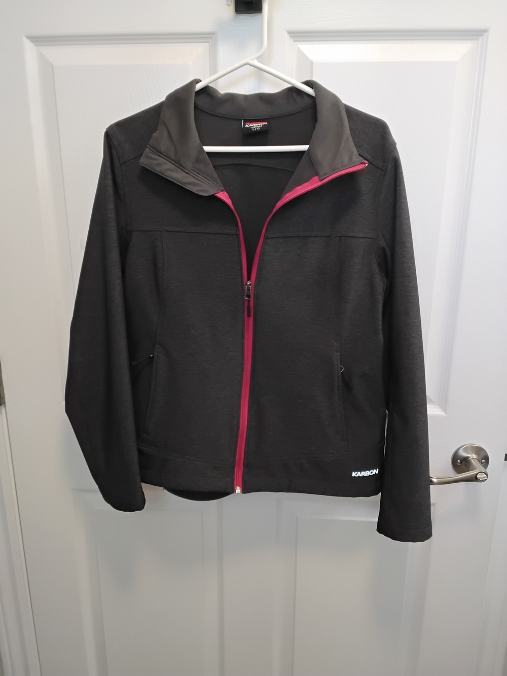 KARBON Dark Gray Water Resistant Jacket, PIink Zipper‎ Reflective Logo